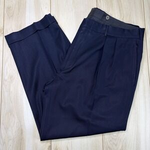 Polo By Ralph Lauren Navy Blue Twill Wool Dress Pants Mens 40x28 Double Pleat